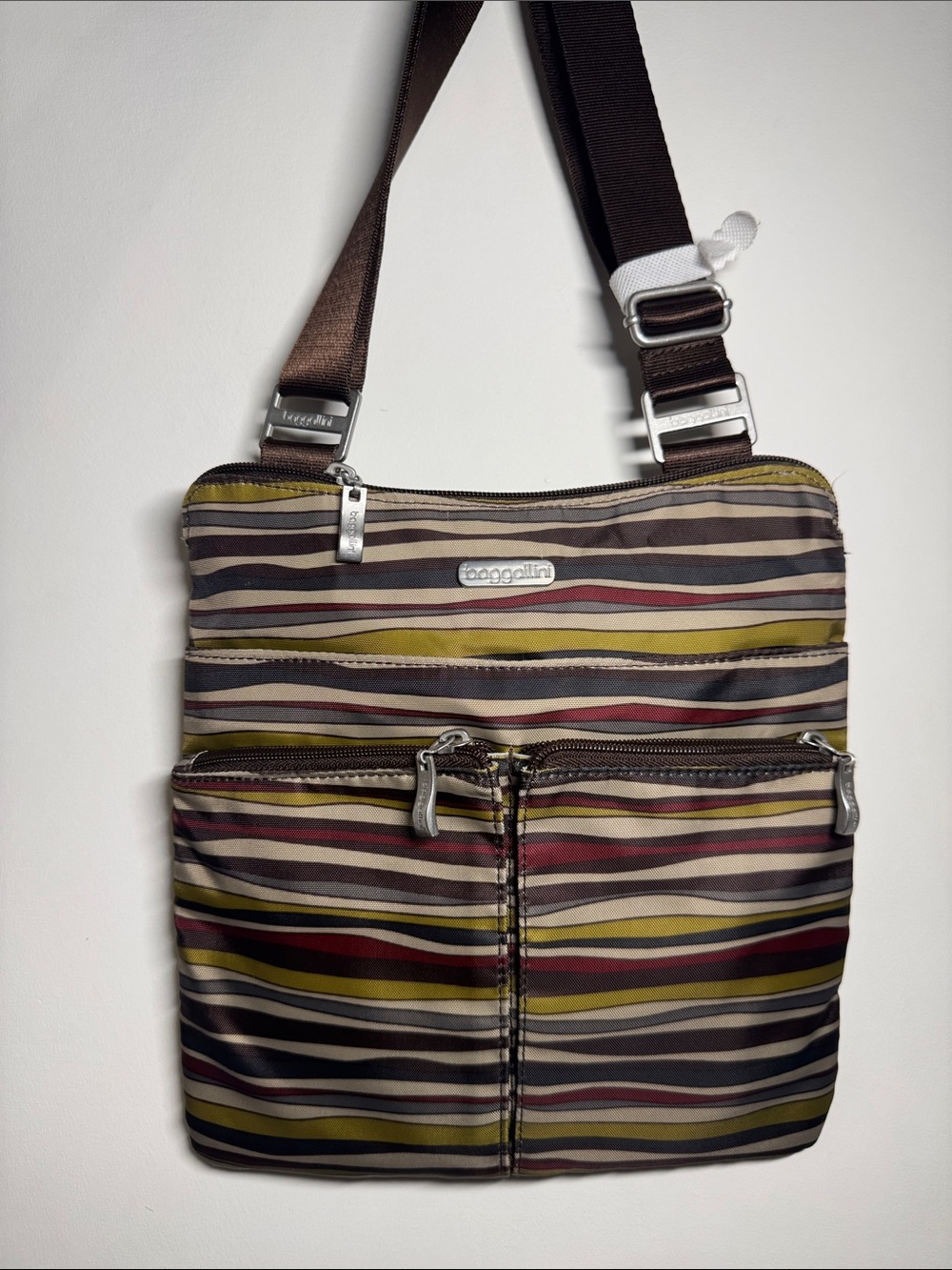 Baggallini Striped Crossbody Bag in Olive, Brown & Red